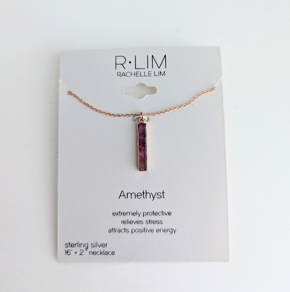 R Lim Rachelle Lim Amethyst Necklace in Rose Gold Tone Sterling Silver